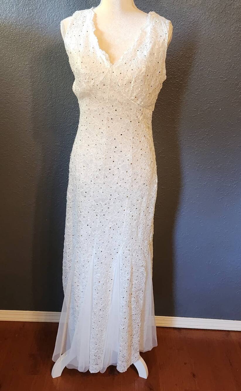 Candalite Dress Maxi White Lace Sequin Dress Gown Size Small
